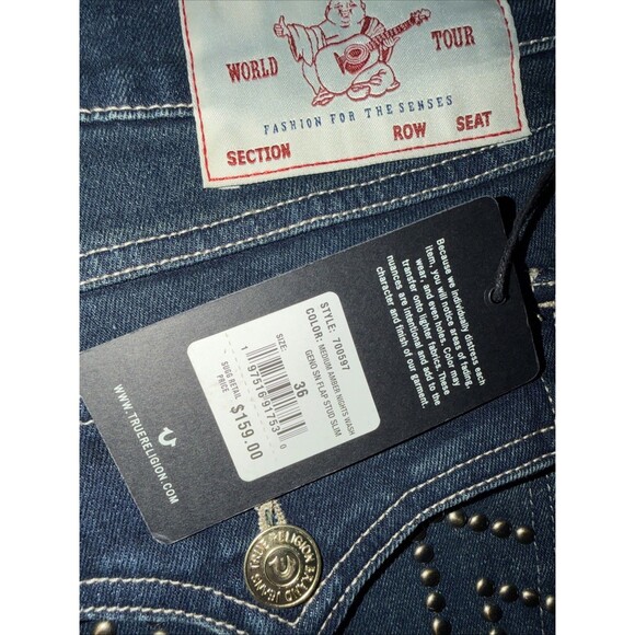 NWT $159 True Religion Men's 38 x 32 Jeans Geno Studded Horseshoe Slim Flex - Picture 5 of 5